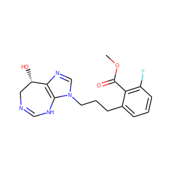 COC(=O)c1c(F)cccc1CCCn1cnc2c1NC=NC[C@@H]2O ZINC000013807704