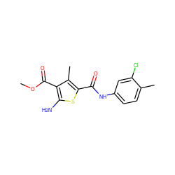 COC(=O)c1c(N)sc(C(=O)Nc2ccc(C)c(Cl)c2)c1C ZINC000000319877