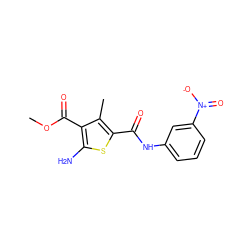 COC(=O)c1c(N)sc(C(=O)Nc2cccc([N+](=O)[O-])c2)c1C ZINC000002880897