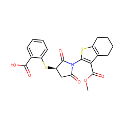 COC(=O)c1c(N2C(=O)C[C@@H](Sc3ccccc3C(=O)O)C2=O)sc2c1CCCC2 ZINC000012017234