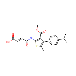 COC(=O)c1c(NC(=O)/C=C/C(=O)O)sc(C)c1-c1ccc(C(C)C)cc1 ZINC000002758473