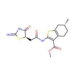 COC(=O)c1c(NC(=O)C[C@H]2SC(=N)NC2=O)sc2c1CC[C@@H](C)C2 ZINC000008686048