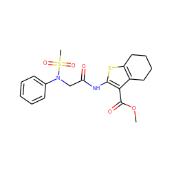 COC(=O)c1c(NC(=O)CN(c2ccccc2)S(C)(=O)=O)sc2c1CCCC2 ZINC000003350111