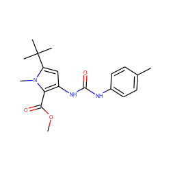 COC(=O)c1c(NC(=O)Nc2ccc(C)cc2)cc(C(C)(C)C)n1C ZINC000028223788