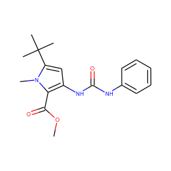 COC(=O)c1c(NC(=O)Nc2ccccc2)cc(C(C)(C)C)n1C ZINC000028222266