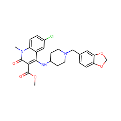 COC(=O)c1c(NC2CCN(Cc3ccc4c(c3)OCO4)CC2)c2cc(Cl)ccc2n(C)c1=O ZINC000036126656