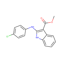 COC(=O)c1c(Nc2ccc(Cl)cc2)[nH]c2ccccc12 ZINC000040943711