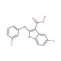 COC(=O)c1c(Nc2cccc(Cl)c2)[nH]c2ccc(Cl)cc12 ZINC000040938957