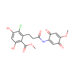 COC(=O)c1c(O)cc(O)c(Cl)c1CCC(=O)NC1=CC(=O)C(OC)=CC1=O ZINC000036966107