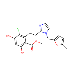 COC(=O)c1c(O)cc(O)c(Cl)c1CCc1nccn1Cc1ccc(C)o1 ZINC000653878798