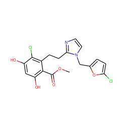 COC(=O)c1c(O)cc(O)c(Cl)c1CCc1nccn1Cc1ccc(Cl)o1 ZINC000584904711