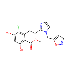 COC(=O)c1c(O)cc(O)c(Cl)c1CCc1nccn1Cc1ccno1 ZINC000653887007