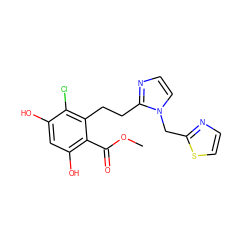 COC(=O)c1c(O)cc(O)c(Cl)c1CCc1nccn1Cc1nccs1 ZINC000653864150