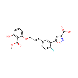 COC(=O)c1c(O)cccc1OC/C=C/c1ccc(F)c(-c2cc(C(=O)O)no2)c1 ZINC000002047375