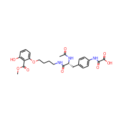 COC(=O)c1c(O)cccc1OCCCCNC(=O)[C@@H](Cc1ccc(NC(=O)C(=O)O)cc1)NC(C)=O ZINC000013587211