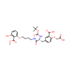 COC(=O)c1c(O)cccc1OCCCCNC(=O)[C@@H](Cc1ccc(OCC(=O)O)c(C(=O)O)c1)NC(=O)OC(C)(C)C ZINC000042966773