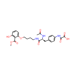 COC(=O)c1c(O)cccc1OCCCCNC(=O)[C@H](Cc1ccc(NC(=O)C(=O)O)cc1)NC(C)=O ZINC000013587212