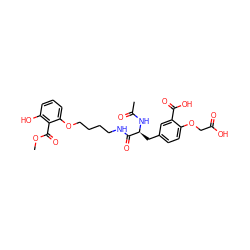 COC(=O)c1c(O)cccc1OCCCCNC(=O)[C@H](Cc1ccc(OCC(=O)O)c(C(=O)O)c1)NC(C)=O ZINC000014954226