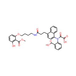 COC(=O)c1c(O)cccc1OCCCCNC(=O)CCc1ccc(N(C(=O)C(=O)O)c2ccccc2C(=O)O)c2ccccc12 ZINC000042965754