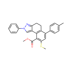 COC(=O)c1c(SC)cc(-c2ccc(C)cc2)c2c1-c1cn(-c3ccccc3)nc1CC2 ZINC000143195790