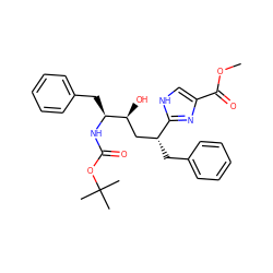 COC(=O)c1c[nH]c([C@H](Cc2ccccc2)C[C@H](O)[C@H](Cc2ccccc2)NC(=O)OC(C)(C)C)n1 ZINC000026499347