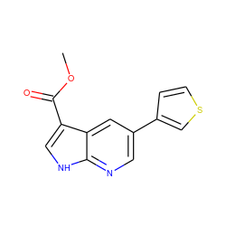 COC(=O)c1c[nH]c2ncc(-c3ccsc3)cc12 ZINC001239508839