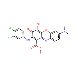 COC(=O)c1c2nc3ccc(N(C)C)cc3oc-2c(O)c(=O)c1Nc1ccc(Cl)c(Cl)c1 ZINC000653689436