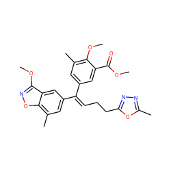 COC(=O)c1cc(/C(=C\CCc2nnc(C)o2)c2cc(C)c3onc(OC)c3c2)cc(C)c1OC ZINC000028711672