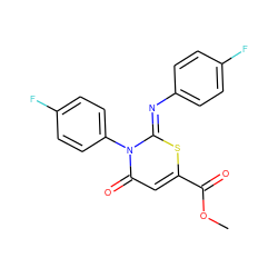 COC(=O)c1cc(=O)n(-c2ccc(F)cc2)/c(=N/c2ccc(F)cc2)s1 ZINC000100564489