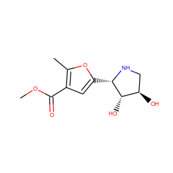 COC(=O)c1cc([C@@H]2NC[C@@H](O)[C@@H]2O)oc1C ZINC000026574497