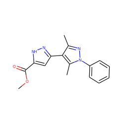 COC(=O)c1cc(-c2c(C)nn(-c3ccccc3)c2C)n[nH]1 ZINC000018152941