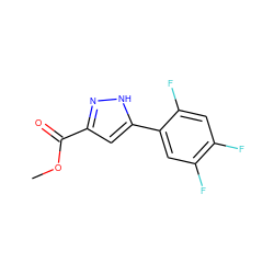 COC(=O)c1cc(-c2cc(F)c(F)cc2F)[nH]n1 ZINC000064693575