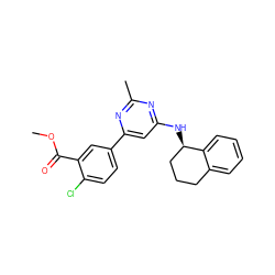 COC(=O)c1cc(-c2cc(N[C@@H]3CCCc4ccccc43)nc(C)n2)ccc1Cl ZINC000653778380