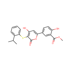 COC(=O)c1cc(-c2cc(O)c(Sc3ccccc3C(C)C)c(=O)o2)ccc1O ZINC000036124583