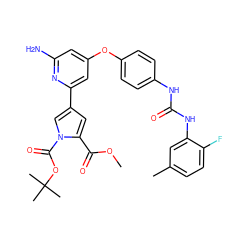 COC(=O)c1cc(-c2cc(Oc3ccc(NC(=O)Nc4cc(C)ccc4F)cc3)cc(N)n2)cn1C(=O)OC(C)(C)C ZINC000116235770