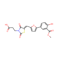 COC(=O)c1cc(-c2ccc(/C=C3\SC(=O)N(CCC(=O)O)C3=O)o2)ccc1O ZINC000029045907