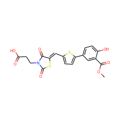 COC(=O)c1cc(-c2ccc(/C=C3\SC(=O)N(CCC(=O)O)C3=O)s2)ccc1O ZINC000029045730