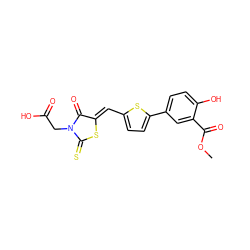 COC(=O)c1cc(-c2ccc(/C=C3\SC(=S)N(CC(=O)O)C3=O)s2)ccc1O ZINC000029046144