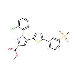 COC(=O)c1cc(-c2ccc(-c3cccc(S(C)(=O)=O)c3)s2)n(-c2ccccc2Cl)n1 ZINC000148091230