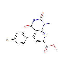 COC(=O)c1cc(-c2ccc(Br)cc2)c2c(=O)[nH]c(=O)n(C)c2n1 ZINC000006809492