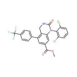 COC(=O)c1cc(-c2ccc(C(F)(F)F)cc2)c2c(c1)N(c1c(Cl)cccc1Cl)C(=O)NC2 ZINC000013487104