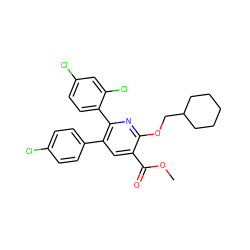 COC(=O)c1cc(-c2ccc(Cl)cc2)c(-c2ccc(Cl)cc2Cl)nc1OCC1CCCCC1 ZINC000028333406