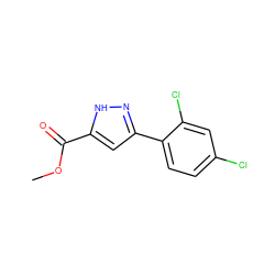 COC(=O)c1cc(-c2ccc(Cl)cc2Cl)n[nH]1 ZINC000004243782