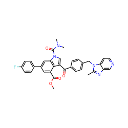 COC(=O)c1cc(-c2ccc(F)cc2)cc2c1c(C(=O)c1ccc(Cn3c(C)nc4cnccc43)cc1)cn2C(=O)N(C)C ZINC000028092021