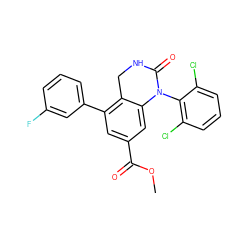 COC(=O)c1cc(-c2cccc(F)c2)c2c(c1)N(c1c(Cl)cccc1Cl)C(=O)NC2 ZINC000013487097