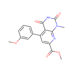 COC(=O)c1cc(-c2cccc(OC)c2)c2c(=O)[nH]c(=O)n(C)c2n1 ZINC000006809490