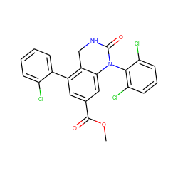 COC(=O)c1cc(-c2ccccc2Cl)c2c(c1)N(c1c(Cl)cccc1Cl)C(=O)NC2 ZINC000013487099