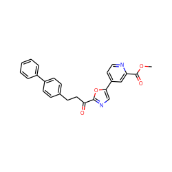 COC(=O)c1cc(-c2cnc(C(=O)CCc3ccc(-c4ccccc4)cc3)o2)ccn1 ZINC000029136157