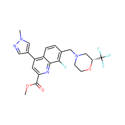 COC(=O)c1cc(-c2cnn(C)c2)c2ccc(CN3CCO[C@@H](C(F)(F)F)C3)c(F)c2n1 ZINC000221622970