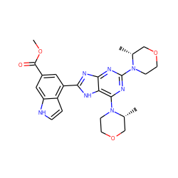 COC(=O)c1cc(-c2nc3nc(N4CCOC[C@H]4C)nc(N4CCOC[C@H]4C)c3[nH]2)c2cc[nH]c2c1 ZINC000207256616